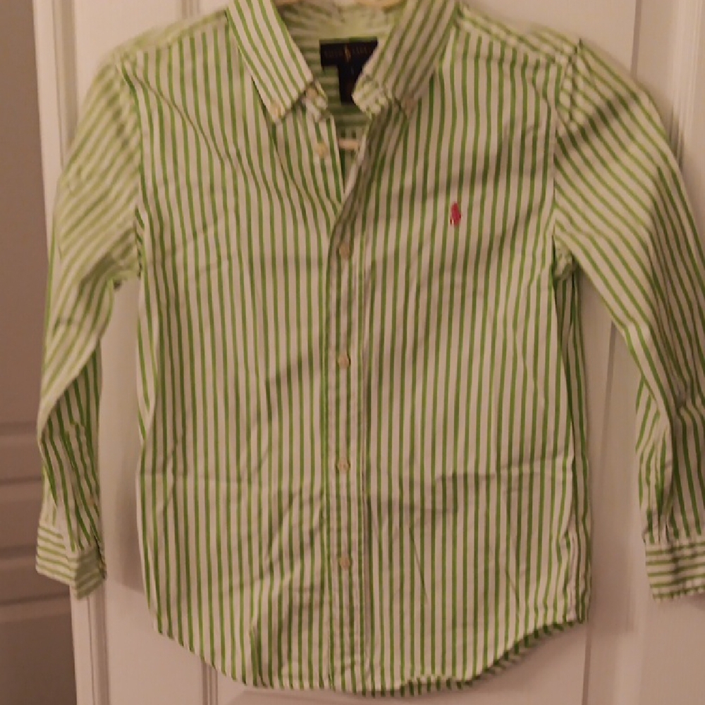 Ralph Lauren Green Button Down Shirt with Stripes
